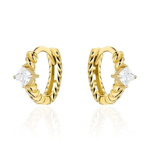 Kolczyki złote kółeczka żłobione z kamieniem 