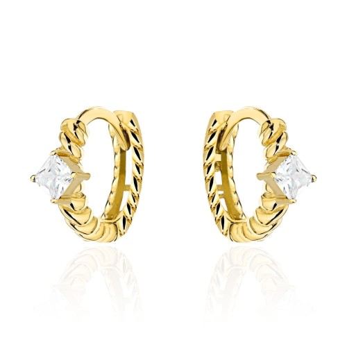 Kolczyki złote kółeczka żłobione z kamieniem 