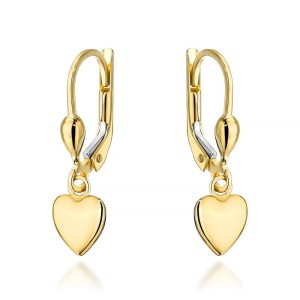 Kolczyki złote wiszące serca na angielskim zapięciu 