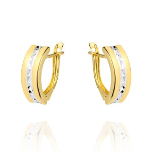 Kolczyki złote diamentowane na środku dwa kolory złota 