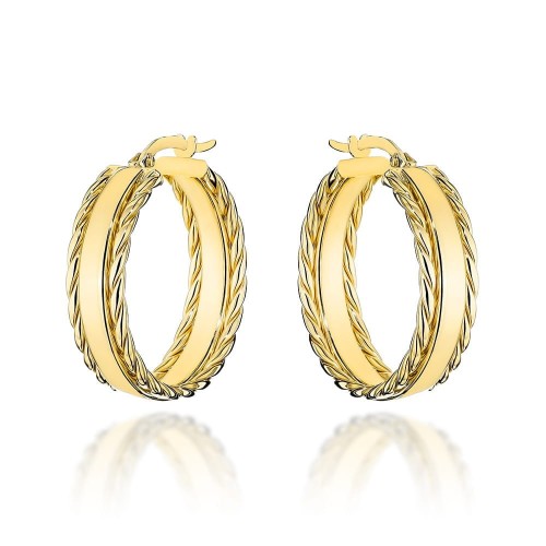 Kolczyki złote koła z plecionym zdobieniem na bokach 