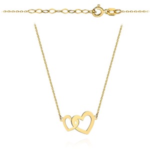 Naszyjnik złoty dwa serca super lekki 