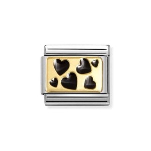 Element Link Nomination Composable Gold Serca z czarną emalią 030284/68