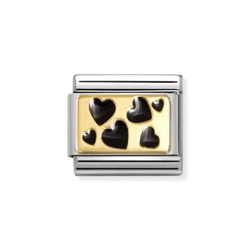 Element Link Nomination Composable Gold Serca z czarną emalią 030284/68
