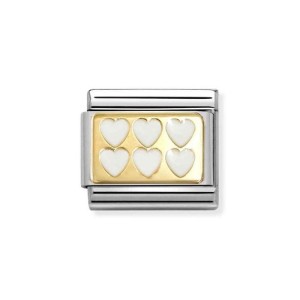 Element Link Nomination Composable Gold Rząd Serc z białą emalią 030284/69
