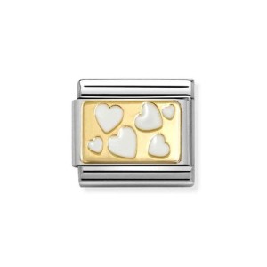 Element Link Nomination Composable Gold Serca z białą emalią 030284/70