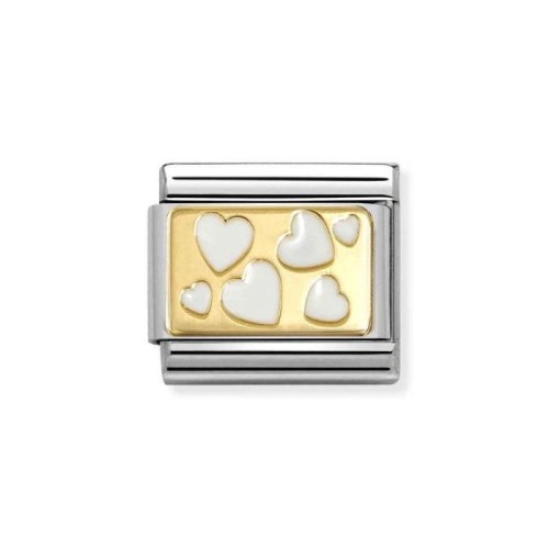 Element Link Nomination Composable Gold Serca z białą emalią 030284/70
