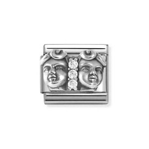 Element Link Nomination Composable Silver Znak zodiaku Bliżnięta z białymi cyrkoniami 330326/03