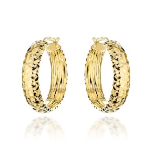 Kolczyki złote koła diamentowane z szeroką szyną 