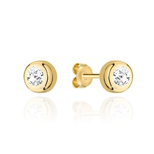 Kolczyki złote mały kamyk otoczony złotem 
