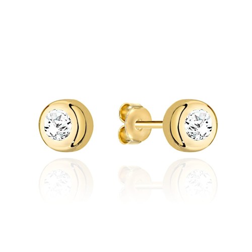 Kolczyki złote mały kamyk otoczony złotem 