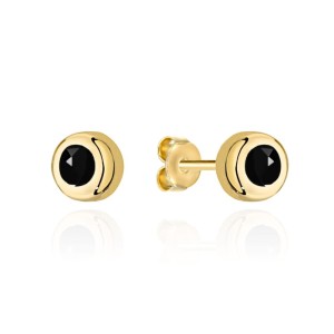 Kolczyki złote mały czarny kamyk otoczony złotem