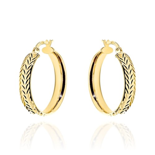 Kolczyki złote koła zdobione diamentowaniem 