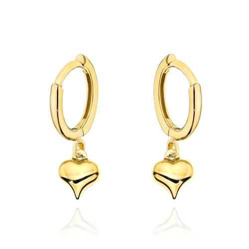 Kolczyki złote kółeczka z gładkim sercem 