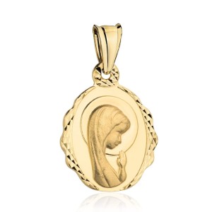 Medalik złoty Matka Boska modląca się z delikatnym diamentowaniem 