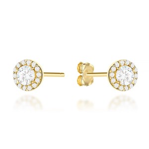 Kolczyki złote kółka wysadzane cyrkoniami z centralnym kamieniem 
