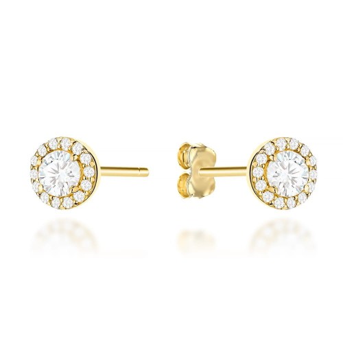 Kolczyki złote kółka wysadzane cyrkoniami z centralnym kamieniem 