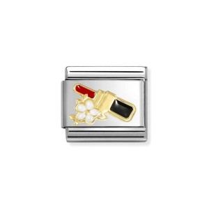 Element Link Nomination Composable Gold Pomadka czerwona z kwiatkiem 030272/96