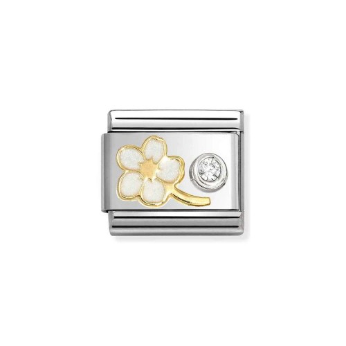 Element Link Nomination Composable Gold & Silver Biała Niezapominajka 630302/10