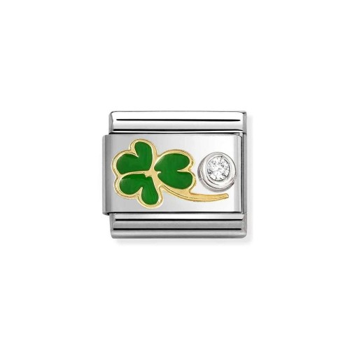 Element Link Nomination Composable Gold & Silver Zielona koniczynka 630302/12