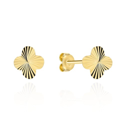 Kolczyki złote koniczynki z diamentowanymi promieniami 