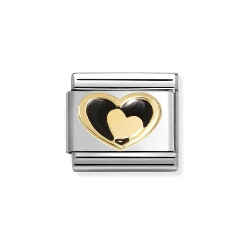Element Link Nomination Composable Gold Czarne serce ze złotym sercem 030283/26