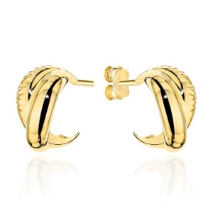 Kolczyki złote zakręcane szerokie na sztyfcie