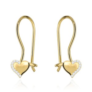 Kolczyki złote serca z cyrkoniami na biglu