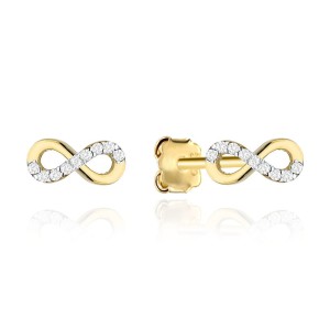 Kolczyki złote znaki nieskończoności zdobione cyrkoniami