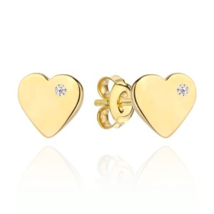 Kolczyki złote serduszko z cyrkonią z boku