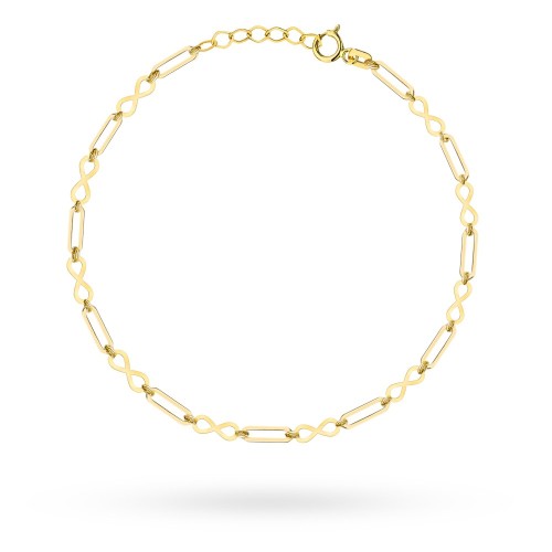 Bransoletka złota podłużne ogniwa i znaki nieskończoności na nogę 