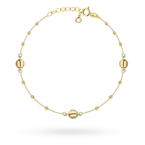 Bransoletka złota duże gładkie i małe diamentowane kulki na nogę