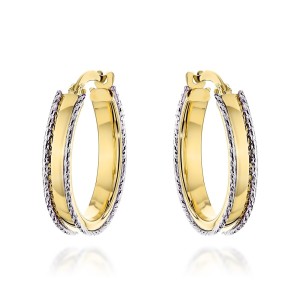 Kolczyki złote kółka zdobione na brzegach w dwóch kolorach złota 