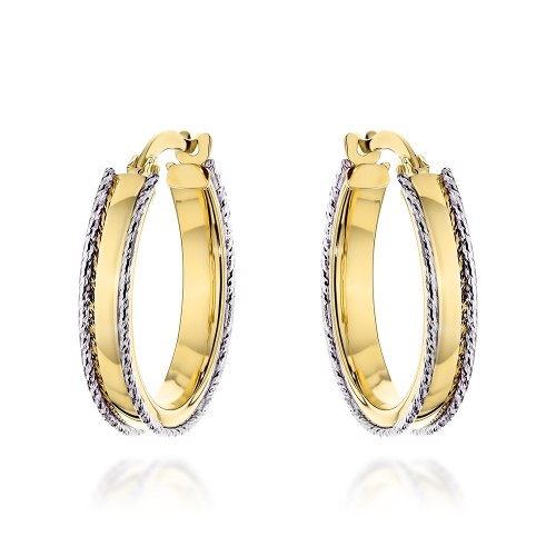 Kolczyki złote kółka zdobione na brzegach w dwóch kolorach złota 