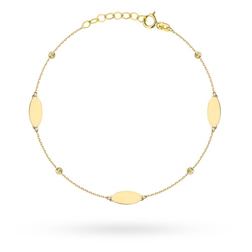Bransoletka złota owalne blaszki i diamentowane kulki 