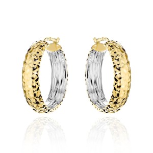 Kolczyki złote koła diamentowane z szeroką szyną w dwóch kolorach złota