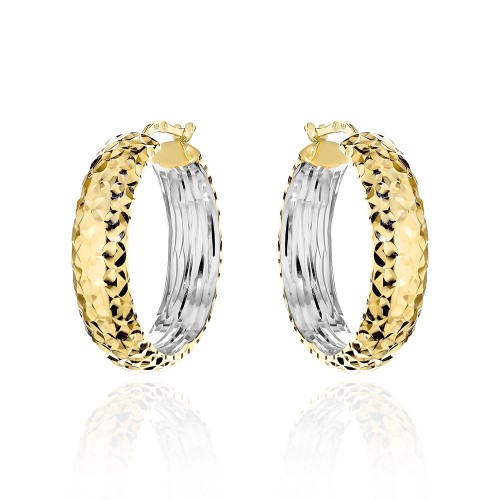 Kolczyki złote koła diamentowane z szeroką szyną w dwóch kolorach złota