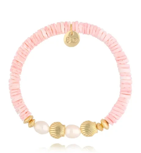 Bransoletka By Dziubeka z różowymi muszlami i perłami Pearl and Shell BSH0133