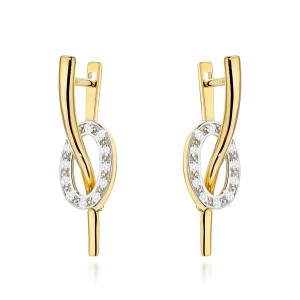 Kolczyki złote fala i owal z cyrkoniami