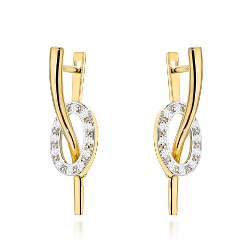 Kolczyki złote fala i owal z cyrkoniami