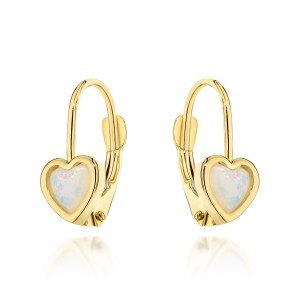 Kolczyki złote serduszka z opalitem na angielskim zapięciu