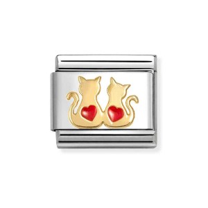 Element Link Nomination Composable Gold Koty z czerwonymi sercami  030285/70