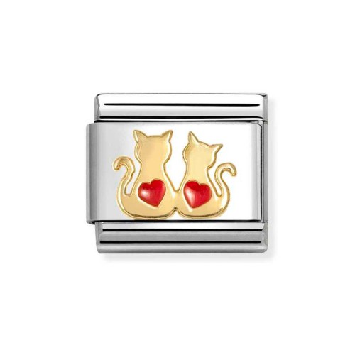 Element Link Nomination Composable Gold Koty z czerwonymi sercami  030285/70