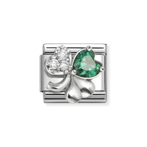 Element Link Nomination Composable Silver koniczynka z białymi i zielonymi cyrkoniami 330322/10
