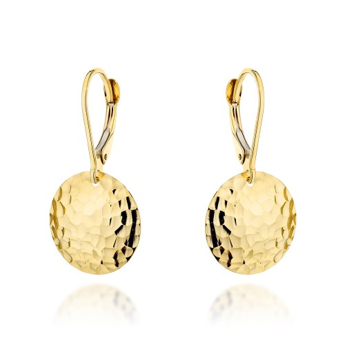 Kolczyki złote wiszące diamentowane koła 