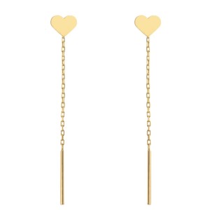 Kolczyki przewlekane złote serce super lekkie 