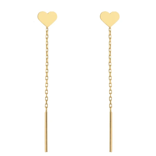Kolczyki przewlekane złote serce super lekkie 