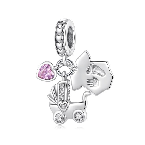 Srebrny charms zawieszka Ornamo Narodziny, Wózek i Koszulka ORBSC1160