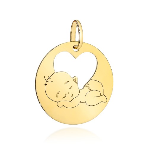 Zawieszka złota kółeczko z sercem i maluszek