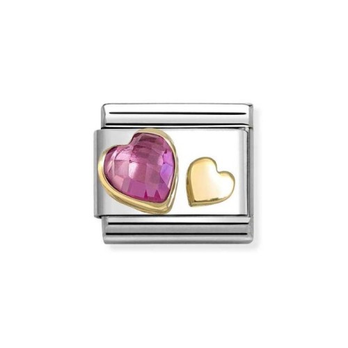 Element Link Nomination Composable Gold Serca z różowym kamieniem 030613/09
